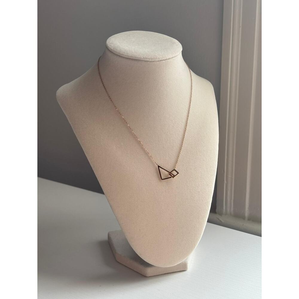 Rose Gold Geometric Triangle Necklace Minimalist Dainty Pendant - Picture 2 of 6